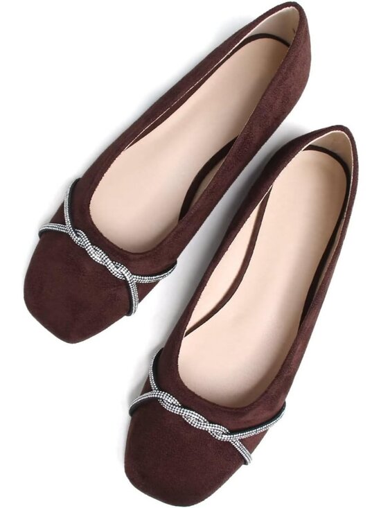 Shoes - Women's P Late Brown Chain Ballet Flats Fashion Pointed Toe Slip On Dress Shoes